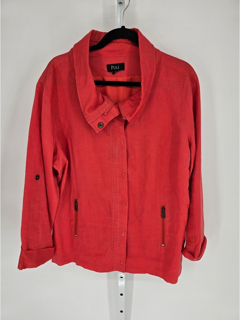 Puli Women's Red Ramie Long Sleeve Full-Zip Casual Jacket Size 16